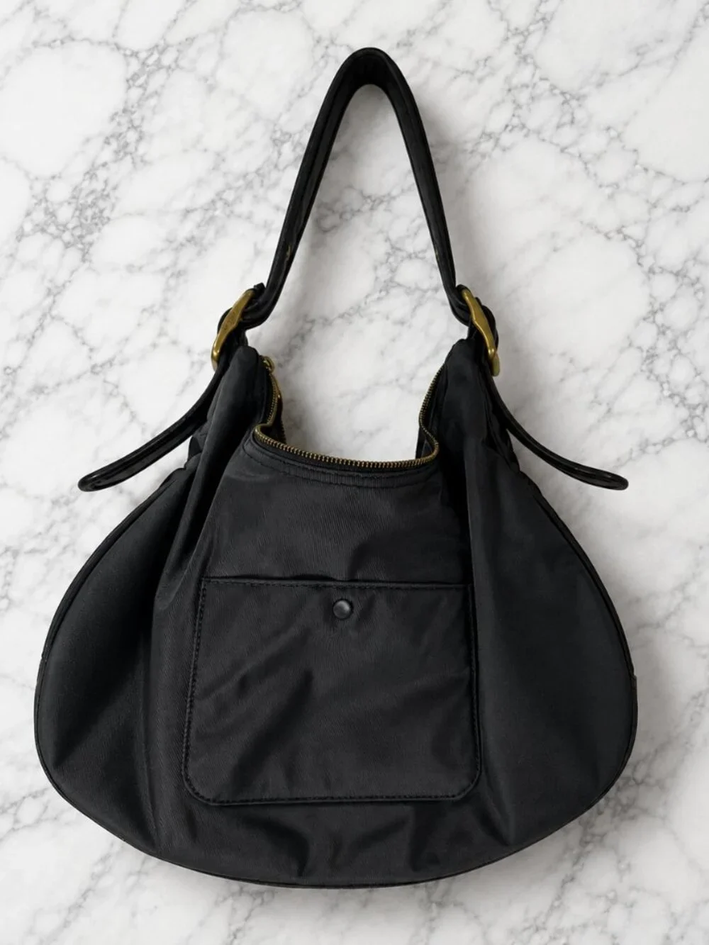 Coach Cargo Hobo Bag Black Nylon Pebble Leather Floral Rose Lining 3171